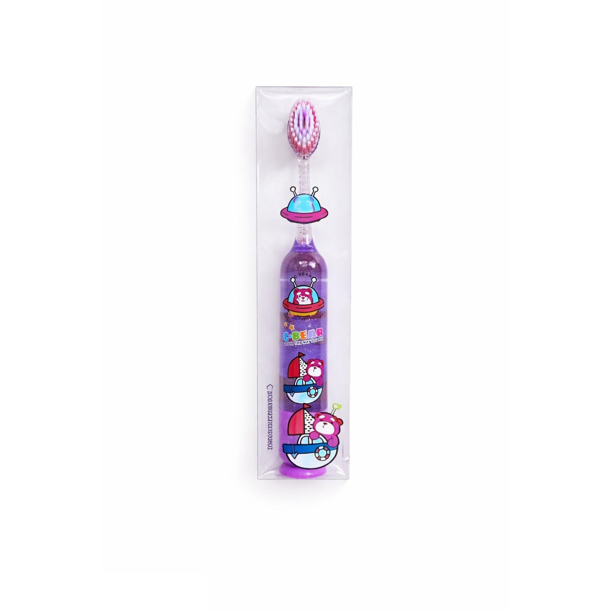 HI MOM Kids LED Light Toothbrush Soft Bristles Cartoon Bear Design Manual Toothbrush with Cover and Anti Slip Base for Boys Girls Age 3 Years and Above - Purple-image-21