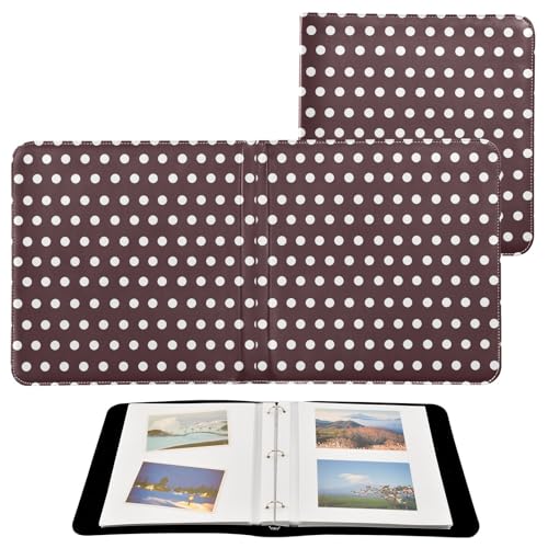 Álbum de fotos con adhesivo auto adhesivo, diseño DIY con puntos, cubierta de cuero PU marrón y blanco, anillado de 3 argollas, 40 páginas, tamaño 11.8 x 11.2 pulgadas miniatura 2