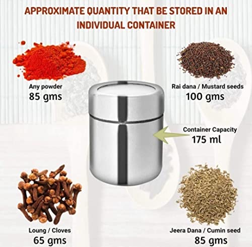 Image of STEEPLE Storage Masala Box (Dabba) With See Through Lid 1 Piece Spice Set (Each Container 175ml)