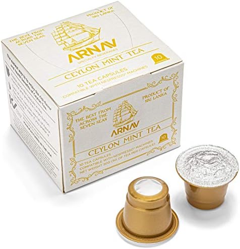 Mint Ceylon Tea Capsules- Nespresso Machine Compatible-Natural Flavoring, Sourced From Sri Lanka- Vegan, Vegetarian, Allergen-Free Chai- Unsweetened, No Sugar-Additives-Flavoring (5)