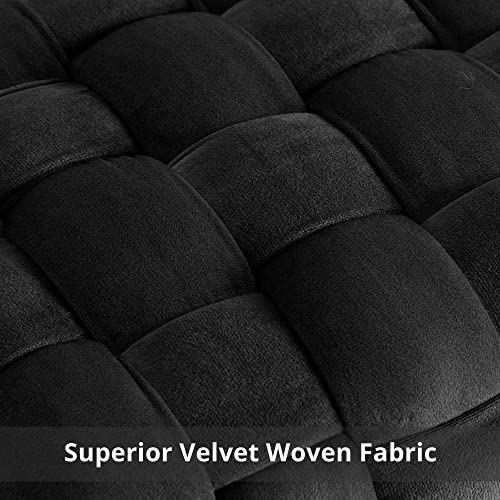 Velvet Vanity Stool , Rectangle Ottoman Foot Stool, Upholstered Make Up Bench With Gold Metal Legs And Padded Seat,Modern Indoor Bench For Living Room,Bedroom,Dressing Room And Kids Room, Black #TOP4