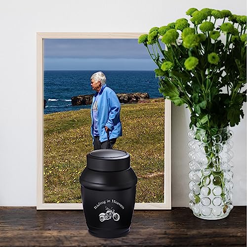 Image of Motorcycle Medium Cremation Urns for Ashes Adult Male /Dad /Men | Blcak Decorative Memorial Cremation Urn for Men & Women