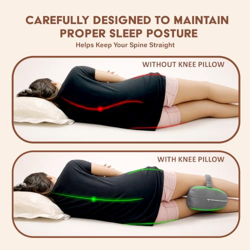 Image of RINIPO Memory Foam Knee Pillow for Back Sciatica Pain Relief, Velvet Grey