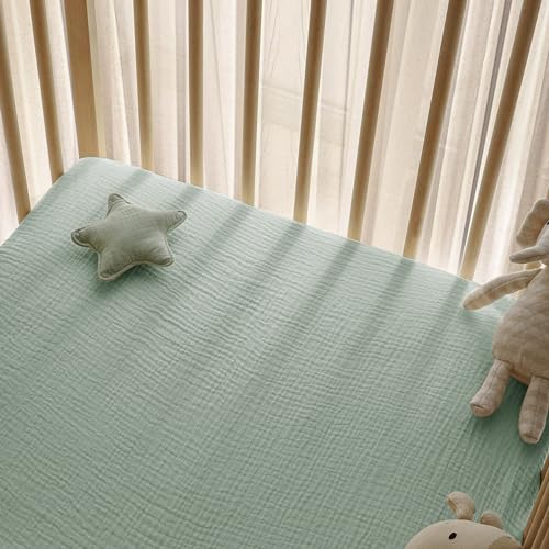 Image of Little Grape Land Muslin Crib Sheets Fitted for Boys and Girls 2 Pack, 100% Cotton Baby Bed Sheets Soft Breathable, Neutral Fitted Baby Mattress Sheets for Standard Crib 52x28, Safari