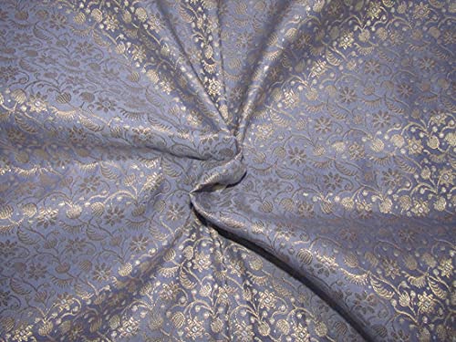 Tissu brocart bleu lavande et or métallisé 111 cm BRO759