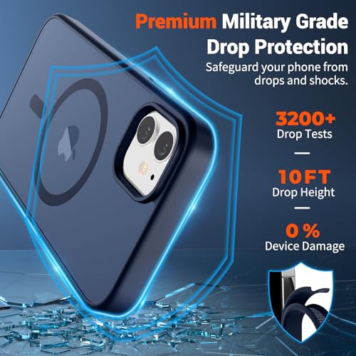 Image of SUPFINE Magnetic for iPhone 11 Phone Case with Screen Protector (Compatible with MagSafe) (Military Grade Drop Protection) Translucent Matte Shockproof Phone Cover,Dark Blue