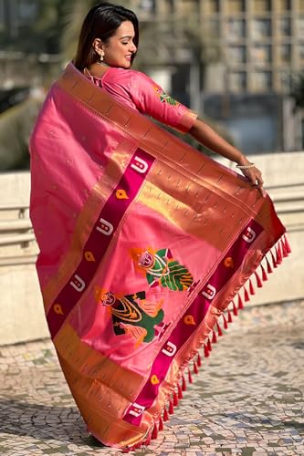 Image of SGF11 Women's Kanjivaram Paithani Silk Saree With Unstitched Blouse Piece