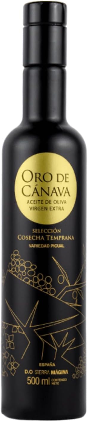 ORO DE CANAVA | Aceite de Oliva Virgen Extra Premium de Jaén, Denominación de Origen Sierra Mágina, Variedad Picual, Cosecha Temprana, Botella Cristal 500 ml con Estuche, Ideal para Regalo