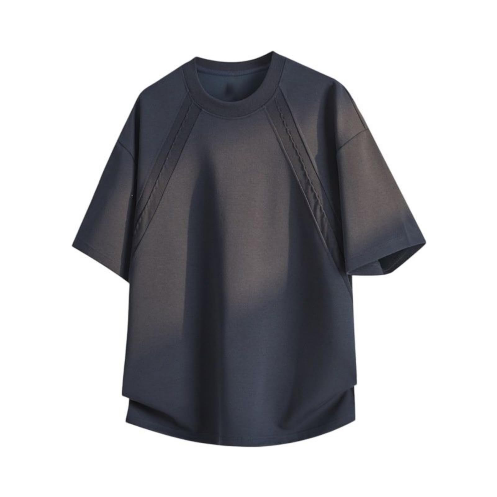 Camiseta de manga corta para hombre, cuello redondo, plisada, mezcla de algodón, ajuste holgado, para uso diario, hogar, viajes