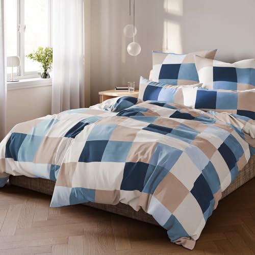 Pure Label Karierte Bettwäsche 135x200 cm mit einem Kissenbezug 80x80 cm - Traumhaft weiches...