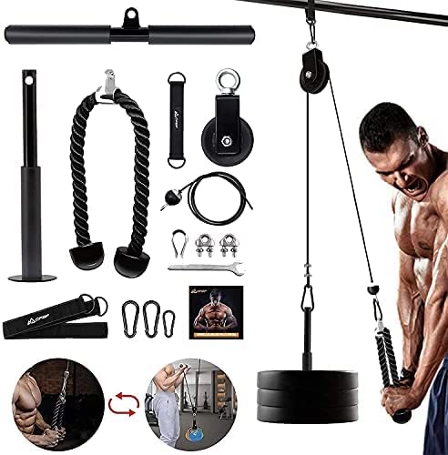 CFBF Fitness LAT and Lift Pulley System Gym, Cable Pulley Attachments for Gym,Tricep Rope Cable Attachment Home Gym Accessories for Triceps Pull Down, Biceps Curl, Strength Training (Capacity 280)
