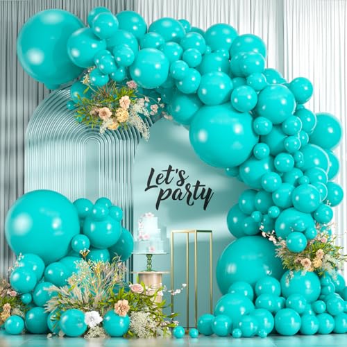 Image of Teal Balloons, 114pcs Turquoise Latex Balloon Garland Arch Kit, 18 12 10 5 Inch Different Sizes Pack for Birthday Engagements Bridal Shower Gender Reveal Wedding Party Decorations