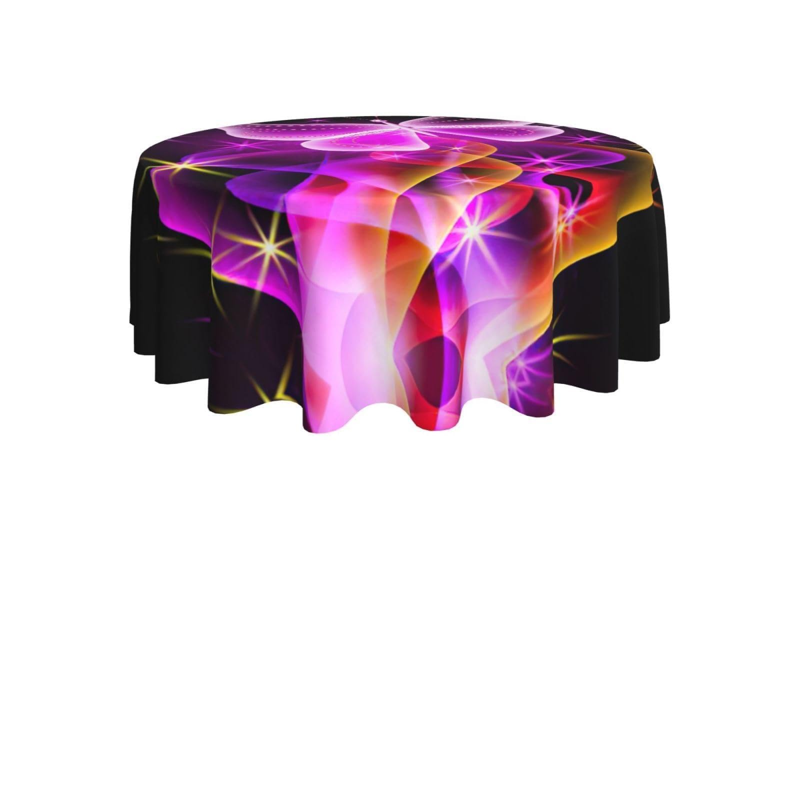 ENGhjes Pink Butterfly Print Round Tablecloth 60in Washable Stainproof Polyester Cloth for Kitchen Idea