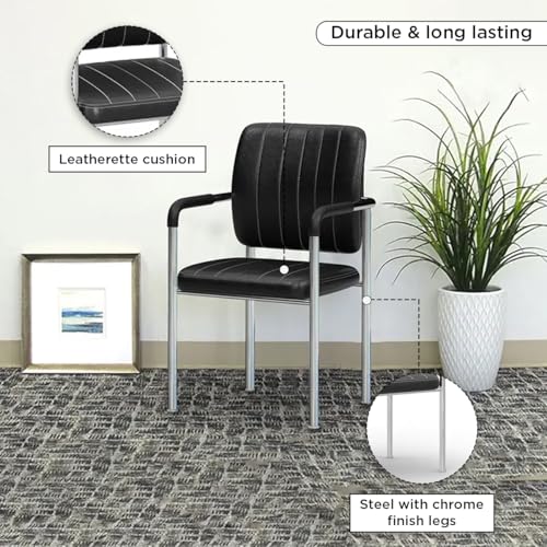 Image of Royaloak Storm Visitor Chair | Modern Black Leatherette Office Chair with Chrome Legs | Comfortable & Stylish for Home or Office Use