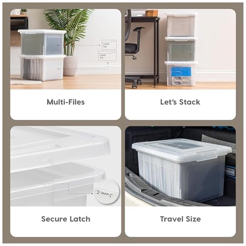 Image of IRIS USA File Box, Plastic File Organizer with Lids for Letter /Legal File, Portable Document Box For Moving, Storage Bin with Durable and Secure Lid, Stackable Nestable BPA-Free, Clear 35 Qt. 8 Pack