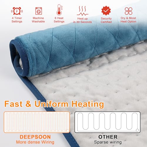 Image of Deepsoon Heating Pad,Electric Heating Pads for Back,Neck,Moist Heating Pad for Abdomen Shoulder Knee Legs,Dry /Moist Heat&Auto Shut Off,Mother's Day Birthday for Men and Women,Weighted Blue,24x12 Inch