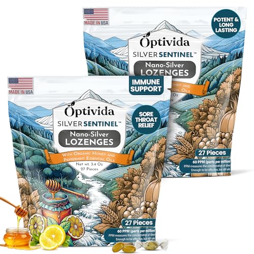 OPTIVIDA Nano Colloidal Silver Lozenges 60 PPM - Organic Cough Drops for Adults & Kids - Natural...