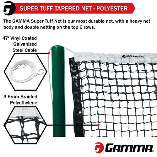 GAMMA Super Tuff Tennis Net – 3.5mm Braided Polyethylene, Double Top Rows, Heavy-Duty Polyester UV Resistant, Galvanized Steel Cable, Official Court Size by GAMMA - Image 2