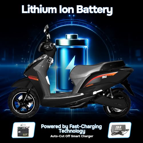 Image of 91EV Meraki Premium Low-Speed EV Scooter with 60V 30Ah Lithium Ion Battery & Charger | Powerful BLDC Motor | 60-70km Range, LED Display & Tubeless Tires | No RTO & License | Remote Key | Black