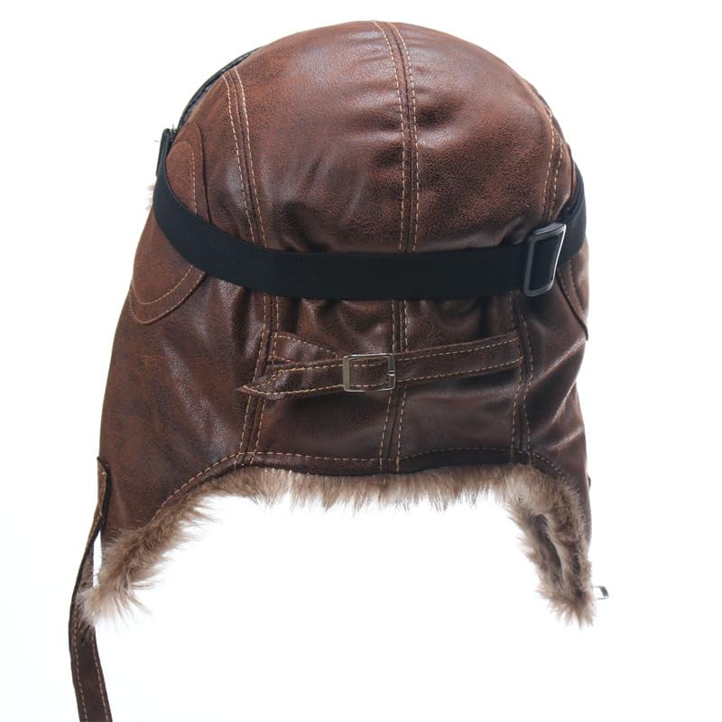 Cappello Invernale Cappello bomber invernale da uomo con occhiali da moto all'aperto, antivento, caldo, in pelliccia sintetica, cappello con paraorecchie, in pelle termica ( Color : Black , Size : One