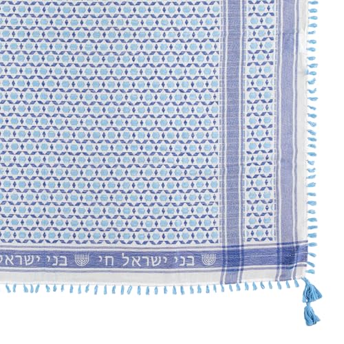 Mosaic Woven Cotton Scarf with Tassels, Blue and White4