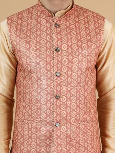 WINTAGE Men's Digital Print Cotton Silk Gold Modi Nehru Jacket & Kurta Payjama Set4