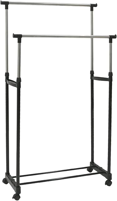 Oypla Double Clothes Rail Portable Hanging Garment Storage with Shoe Rack Shelf