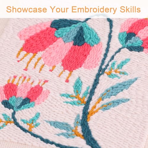 Image of REEWISLY Embroidery Starter Kits for Beginner,Punch Needle Fabric with Pattern,Threader, Yarns,Pinch Needle, Embroidery Hoops & Rug Punch