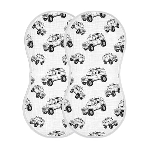 J JOYSAY Monster Trucks White Baby Burp Cloths for Boys Girls Large 22''x11'' Cotton 4 Layer Baby Burp Cloth Set for Drool Unisex one sizex2