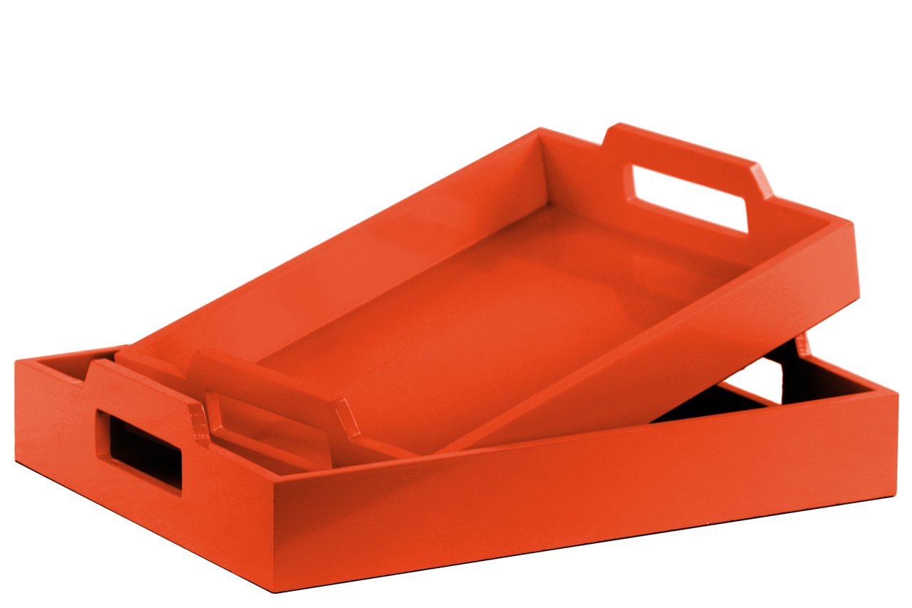 Urban Trends Madera Rectangular Bandeja para Servir con Asas de Juego de Dos Acabado con Revestimiento de Naranja, Color Naranja