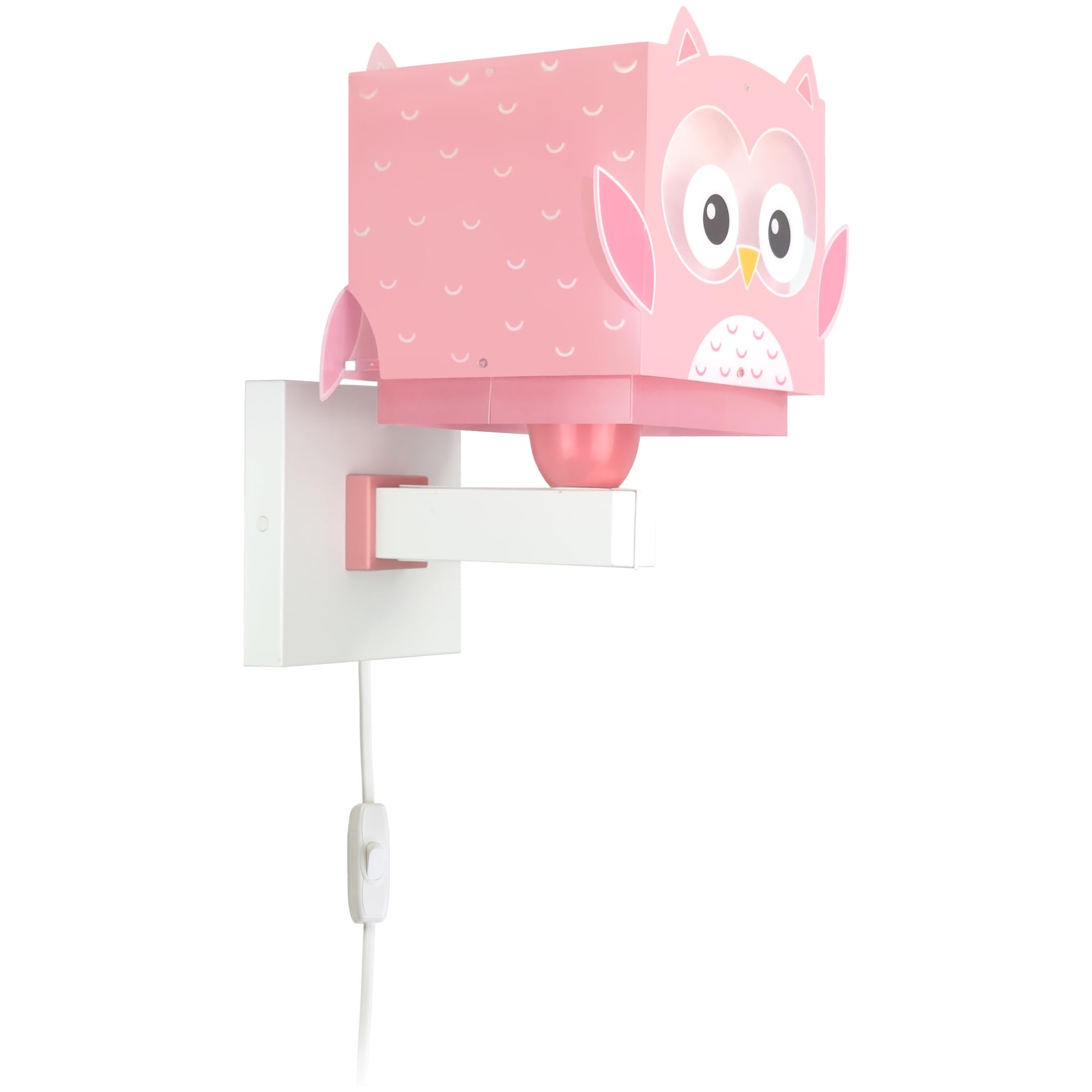 Dalber Lámpara Aplique Pared Infantil Búho Rosa | Lámpara aplique de pared con instalación directa a la corriente o mediante cable con interruptor incluido.