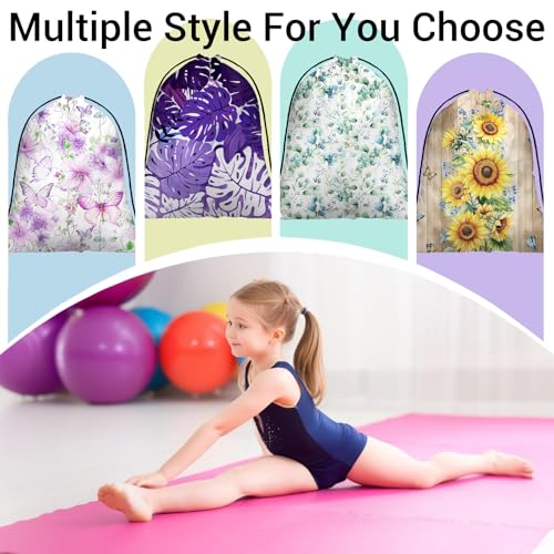 Image of Tropical Plant Drawstring Gym Bag Purple Adjustable Gymnastics String Bag for Gymnasts Grip