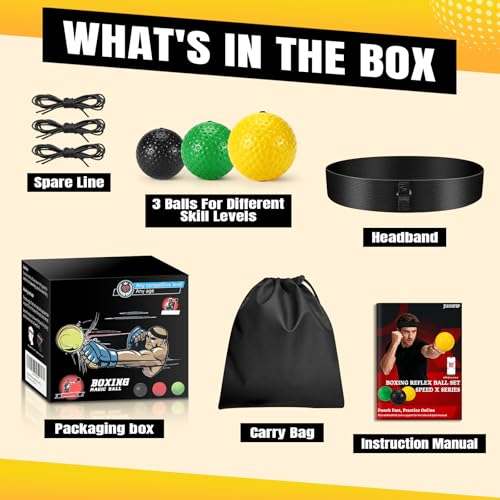 JUOIFIP Boxing Reflex Ball Set | Punch Counter APP Included,3 Balls with Different Weights, Adjustable Headband | Hand Eye Reaction Trainer | Boxing Gym Equipment | Fun Fitness for All Ages