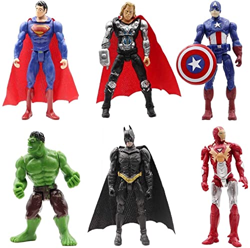 Superhero Action Figures Superman Hulk Thor Ironman Captain America Children's Toys PVC Figure Toy Dolls 4inch 6 PCS Cake Topper