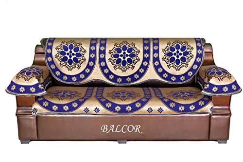 Image of Cotton 12 PCs Design DECAN Sofa Cover with Handle Cover Set of 5 Seater(3+1+1+6)-Blue
