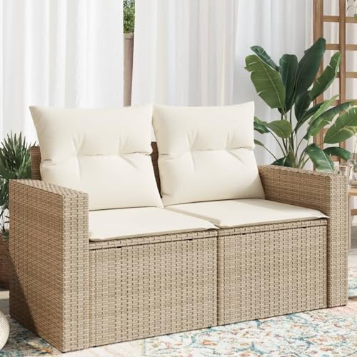 Homgoday Sofa Jardin Conjunto Jardin Sofa Jardin Exterior Sofá de jardín con Cojines de 2 plazas ratán sintético Beige Sofa Jardin Exterior Ratan Beige y Crema