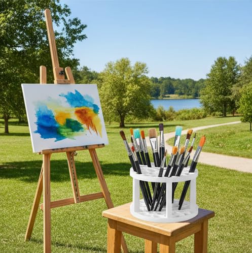 Image of JANKINGS Paint Brush Holder 2-Pack, Plastic Round Paintbrush Organizer Stand with Stickers, Desk Brush Drying & Storage Rack for Watercolor, Acrylic, Gouache, Pens & Art Supplies