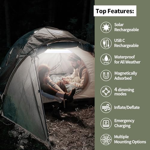 Lanterne camping 4 modes éclairage à batterie 2000mAh et solaire