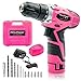 Pink Power PP121LI 12V Cordless Drill & Driver Tool Kit for Women- Tool Case, Lithium Ion Electric Drill, Drill Set, Battery & Charger