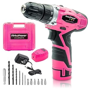 Pink Power Pink Drill Set for Women – 12V Li-Ion Pink Cordless Drill Driver Tool Kit for Women – Electric Screwdriver with Case, Battery, Charger and Bit Set