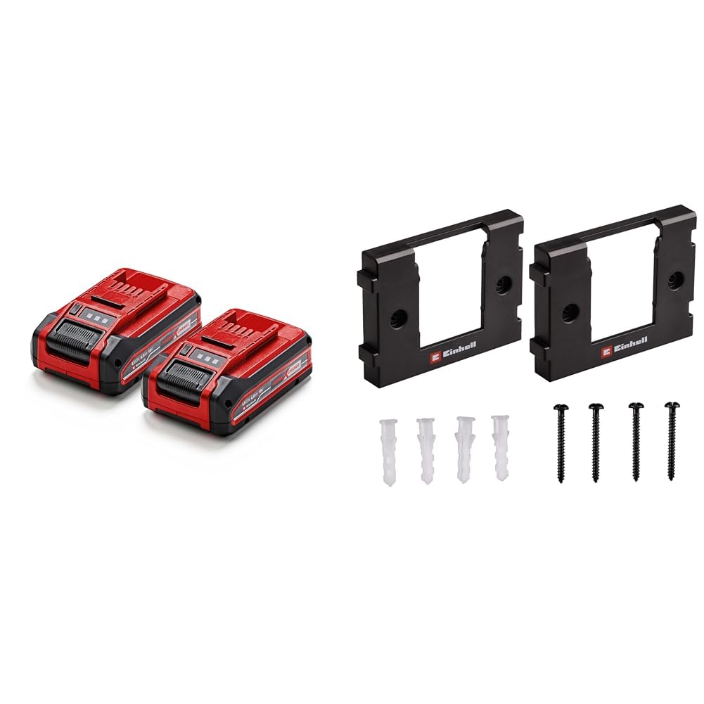 Original Einhell 4 Ah Power X-Change PLUS Akku (18 V, Li-Ion, universell verwendbar für alle PXC-Geräte, Ladestandskontrolle, inkl. 2x 4 Ah Akkus, ohne Ladegerät, inkl. Akku-Wandhalterung)