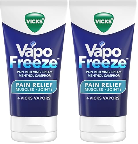 Image of Vicks VapoFreeze Menthol Pain Relieving Cream 3oz, for Muscles & Joint Pain Associated with Arthritis, Simple Backaches, Strains, Sprains, Bruises, Vapors, Penetrating Formula (Pack of 2)