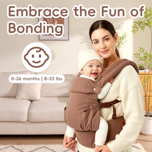 Image of Baby Carrier for Newborn to Toddler-7-45 lbs 0-36 Months Versatile & Adjustable Linen Carrier with Front Pocket Headrest Support for Moms, Dads,Coffee