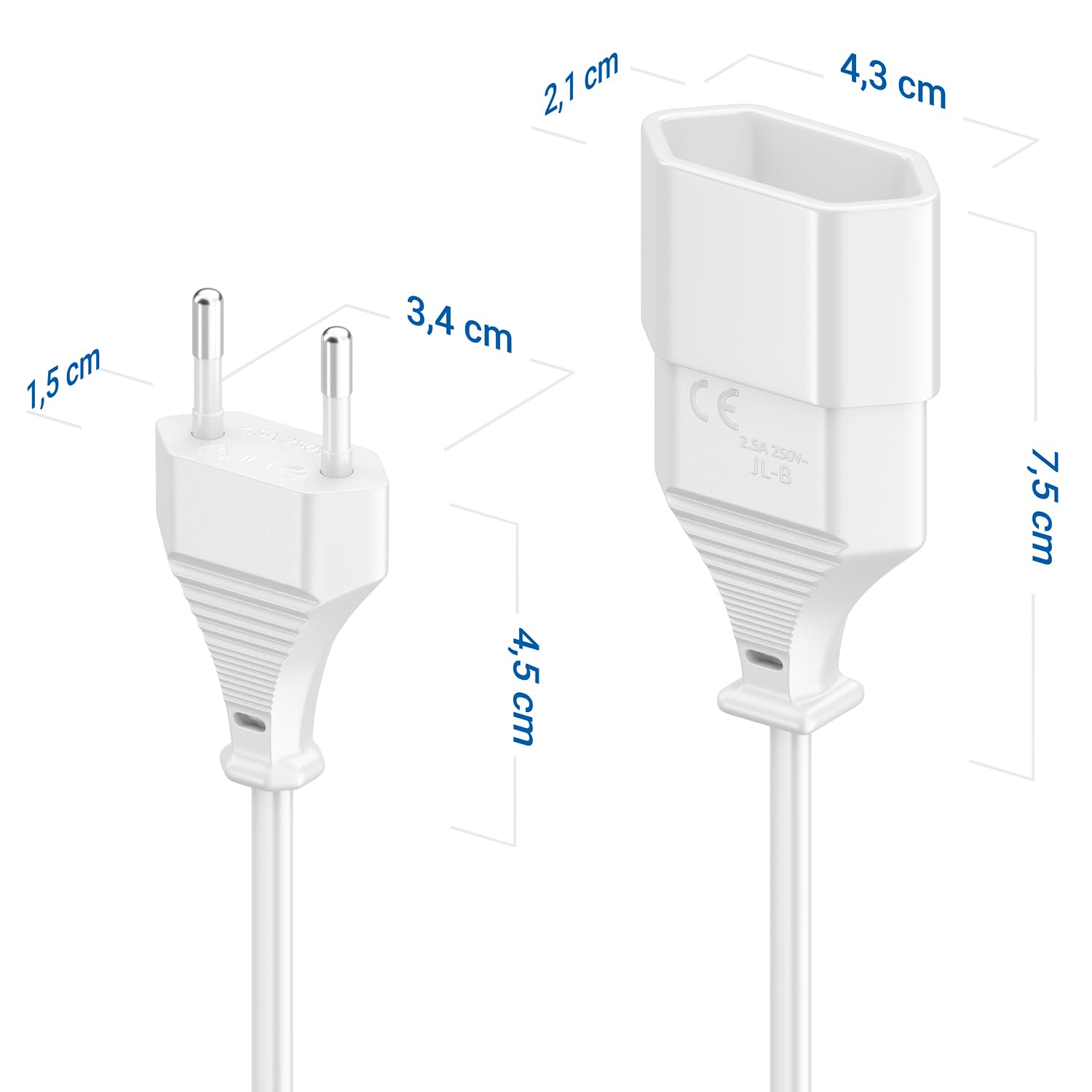 Rallonge Alimentation 3 En 1 30 Cm AXFEE – Prise EU Blanche, 250V/2.5A, Câble Extension Triple Pour Ordinateur, TV, PC – Idéal Coin Bureau & Chambre