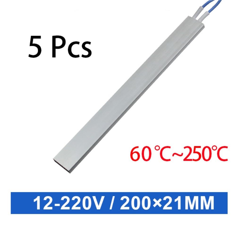 5 placas calefactoras de carcasa de aluminio de 200 x 21 mm, láminas termostáticas de cerámica PTC resistentes a la abrasión.(220V - 230 degrees)