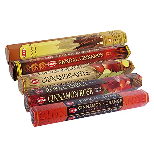 Hem Incense Sticks Variety Pack #8 and Incense Stick Holder Bundle with 5 Cinnamon Based Fragrances