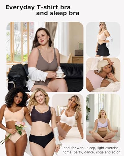 Image of HORISUN Seamless Bras Full Coverage Wireless Push Up Bra for Women No Underwire Comfort V Neck Bralettes with Support