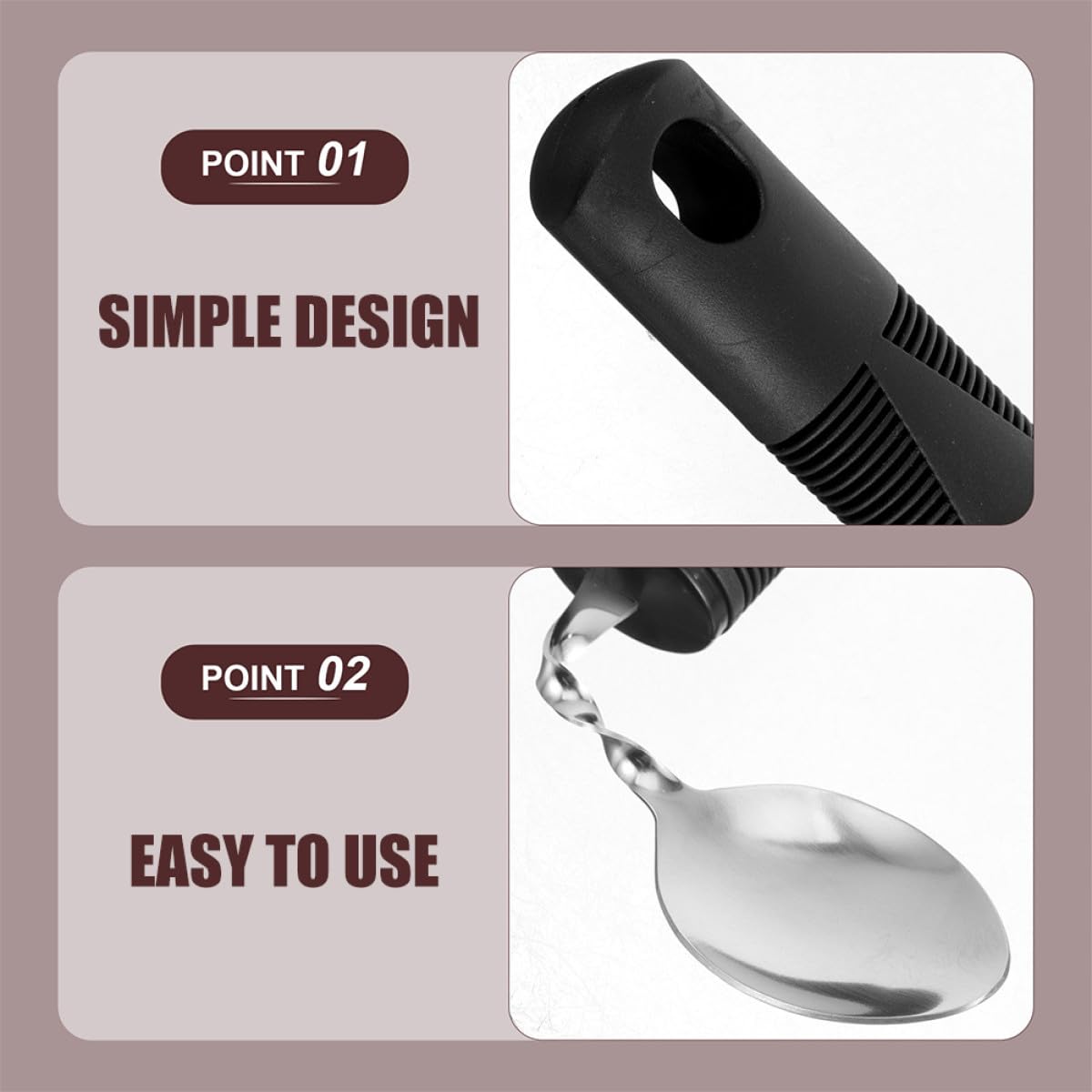 Homoyoyo Juego de Cubiertos Adaptativos Antideslizantes de Acero Inoxidable Mango de Goma Flexible 6 Piezas Plegables en Negro y Gris Utensilios Portátiles para Adultos Mayores y