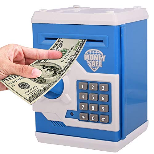 FEENM Electronic Password Piggy Bank Fingerprint Password Lock Mini ATM Money Saving Box Toy Electronic Coin Bank Great Gift Toy for Children Kids (Blue-2)