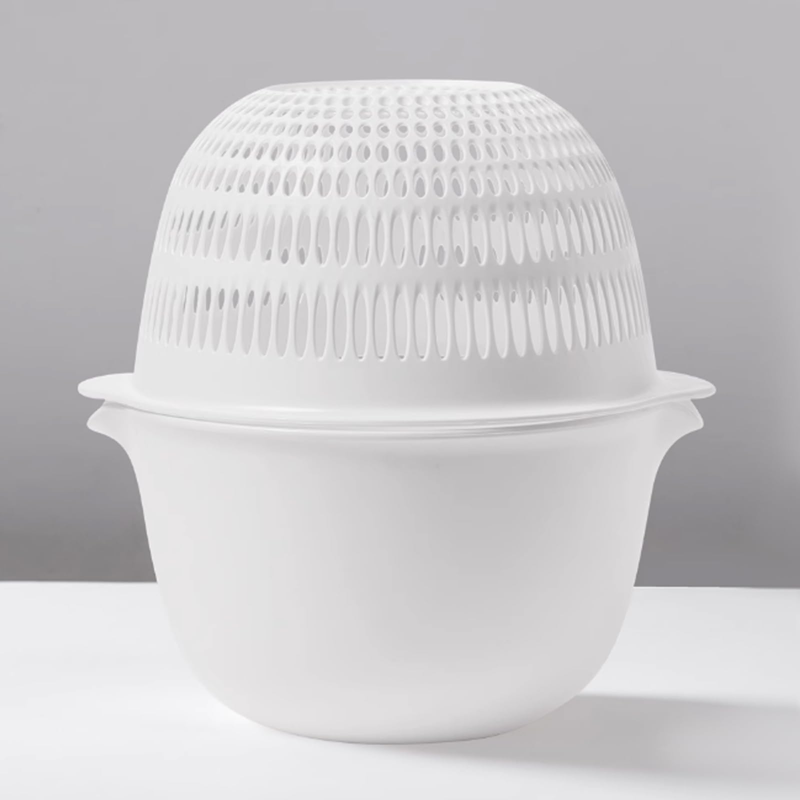 Juego de 2 coladores de cocina 2 en 1 de 3 cuartos de galón con colador de tazón, cesta de lavado de frutas y verduras de plástico sin BPA, apto para lavavajillas, doble capa, para pasta, fideos, arroz y alimentos (gris) 8